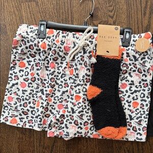 Rae Dunn Leopard Print Pajama Shorts with Black and Orange Socks